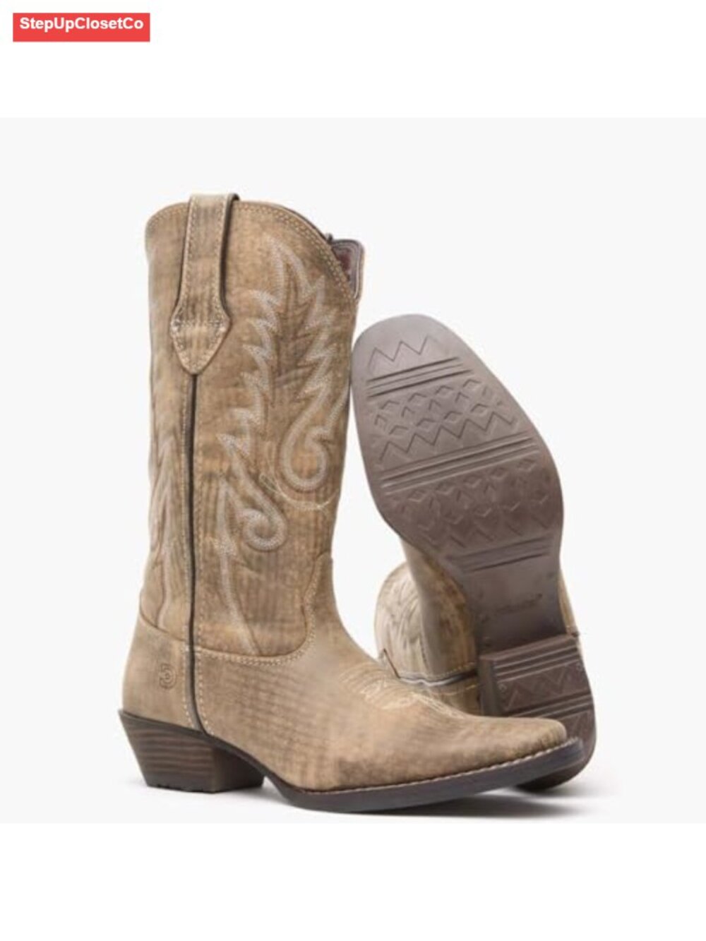 Mid-calf Western boot with full-grain leather, embroidered and fringe details - Picture 3 of 6